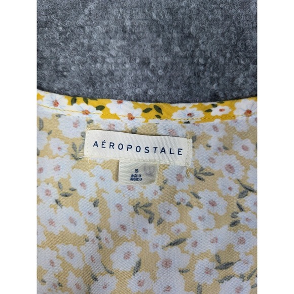 Aeropostale Dress Women Yellow Floral Button Baby Doll Short Sleeve Size S - Picture 9 of 10